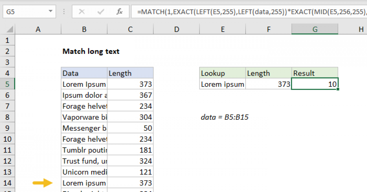 Match Long Text Excel Formula Exceljet